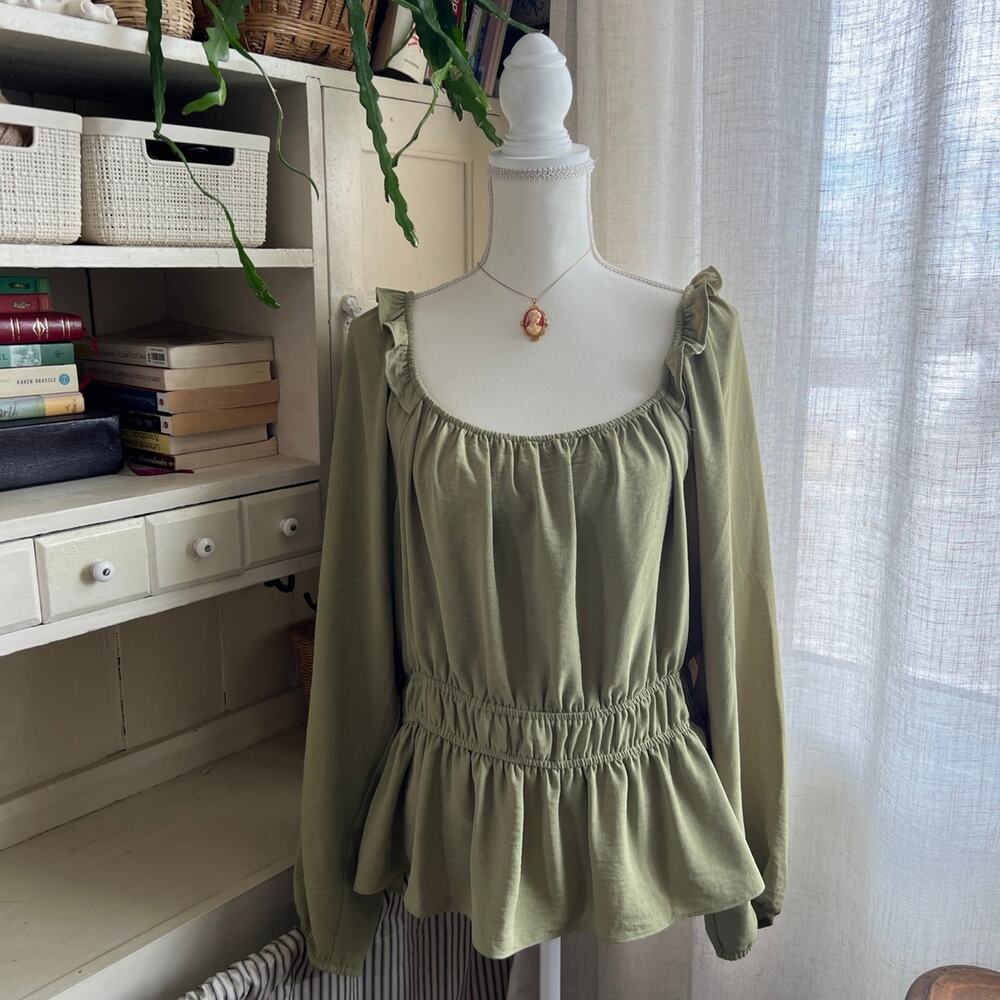 Nine West green peplum square neck blouse size XL